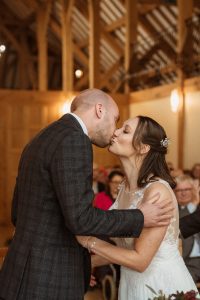 Rivervale Barn Wedding first kiss