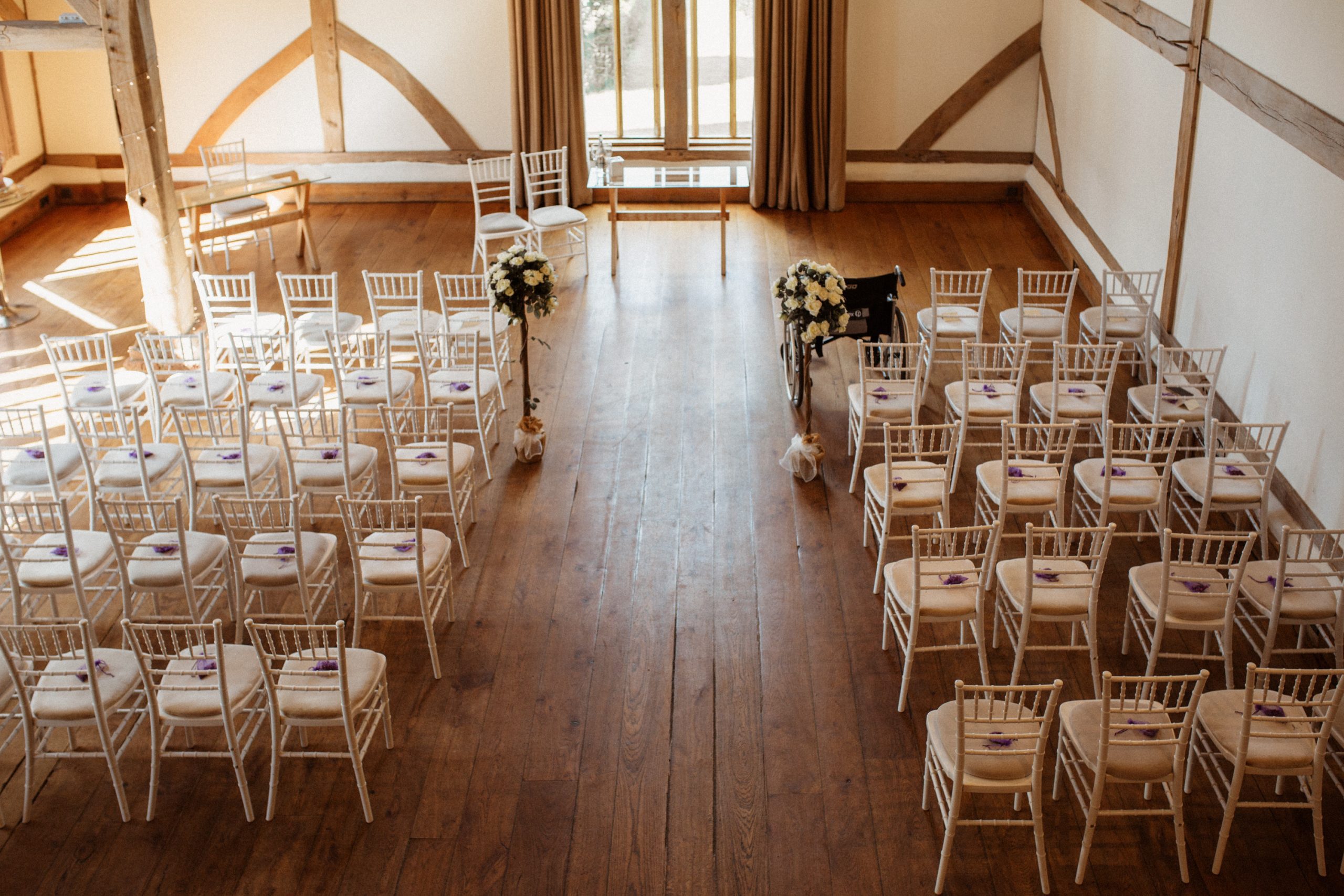 Ceremony room dressed at Cain Manor