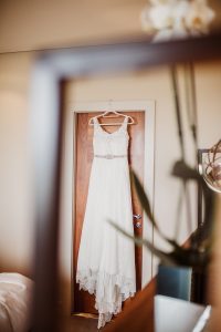 wedding dress hung up at The Aviator Farnborough